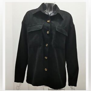 Women’s Corduroy Rib Flap Pocket Button-Down Oversized Overshirt Outerwear